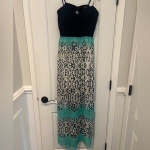 Trixxi Open Back Crochet Embroidered Maxi Dress NEW! Navy Blue & Teal XL